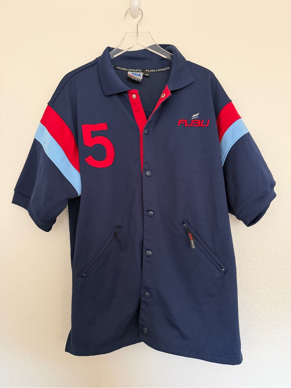 FUBU Athletic Men's Large  NBA Blue Warm Up Snap Button Jacket